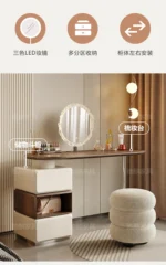 Modern white dressing table with LED mirror and storage drawers