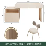 White wooden dressing table with mirror and stool in a modern bedroom setting, featuring LED lighting and organized drawers - Goldoma dressing table with mirror
