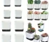 White self-watering planter with water reservoir on wooden table, side view showing water level indicator.