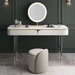 Goldoma Modern Vanity Table with Mirror and Stool – in a cozy room setting