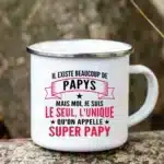 Super Papy Print Mugs Creative Coffee Cups Drink Water Tea Camping Cup Enamel Mug Outdoor Home Handle Drinkware Gift for