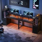 JHK 52In to 59In Gaming Desk with 3 Storage Drawers Wood Office Computer Desks with LED Lights Power Outlets for Office Bedroom - Image 2
