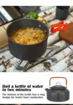 Aluminum Outdoor Camping Cookware Set, With Mesh Bag Folding Cookset Camping Kitchen Cooking Teapot and Pans Equipment