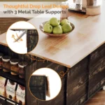 52-inch rolling kitchen island with storage in black and gold, featuring drop leaf and spice rack
