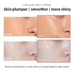 Open jar of Goldoma moisturizer showing gel texture, spoon scooping cream.