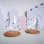 Colorful Stones Dots Glass Cup High Borosilicate Glass Transparent Drink Water Cup Milk Coffee Juice Glass – angled view