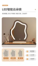 Luxury modern dressing table with mirror and stool in bedroom setting featuring compact vanity with drawers