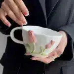 European Relief Ceramic Tulip Cup Afternoon Tea Dessert Pastry Tea Cup Painted Flowers Coffee Mug Couple's Water Cup Café