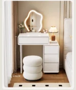 Modern White Wood Dresser with Mirror and Stool