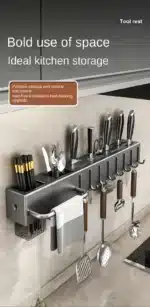 Kitchen Organizer Knife Rack Storage Box Household Knife Rack Spoon & Chopstick Holder No Hole Required Hanging Storage