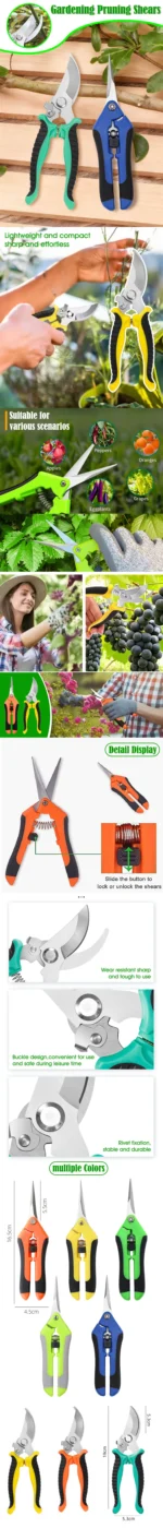 2PCS Gardening Scissors Set Ergonomic non-slip handles Safety lock pruning shears Beginner gardening set Can cut roses and