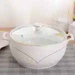 Ceramic Soup Pot Nordic Phnom Penh White Round 2.6L Large Bowl with Lid Cooking Utensils Household Kitchen Supplies Tableware