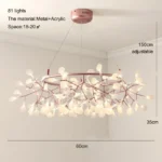 Nordic Chandelier Art Hanging living Room Chandelier Modern Restaurant Kitchen Firefly Lamp Rose Gold/Black Branch Round