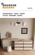 Modern vanity table with mirror and drawers in a bedroom setting