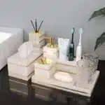 Toothbrush holder with two holes, marble gold.