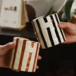 Modern Striped Ceramic Coffee Cup Hand Painted Simple Flower Tea Cup Home Breakfast Milk Mug Couple Mug Birthday Gift Home