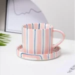 Simple Striped Ceramic Teacup Hotel Café Porcelain Coffee Cup 280ml Office Mug Breakfast Bread Dessert Mug Gift Table
