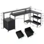 JHK 75IN L-Shaped Computer Desk with Power Outlet and LED Strip 2 Drawers For Study Office Gaming Wood Table Modern Work
