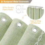 Green Farmhouse Shower Curtain Linen Striped Heavy Duty Fabric Shower Curtain Set with Tassel Bohemian Country Thick Curtain