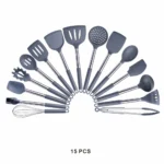 Goldoma silicone cooking spoon set in grey, including slotted spatula and solid spoon