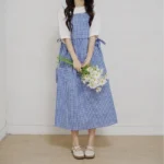 Korean Fresh Cotton Plaid Apron Side Slit Tie Gardening Vintage Apron Flower Shop Coffee Shop Restaurant Baking Apron