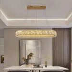 Luxury crystal chandelier illuminating a modern living room with sparkling light