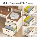 65 Inch Computer Desk with 3 Drawers & Storage Shelves, Executive Desk with File Drawer & Cabinet, Home Office Desk,