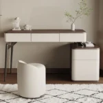 Corner Dressing Table with Mirror and Stool – White Vanity Makeup Desk – side view