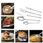 Goldoma stainless steel cutlery set with hammer pattern handles on a wooden table