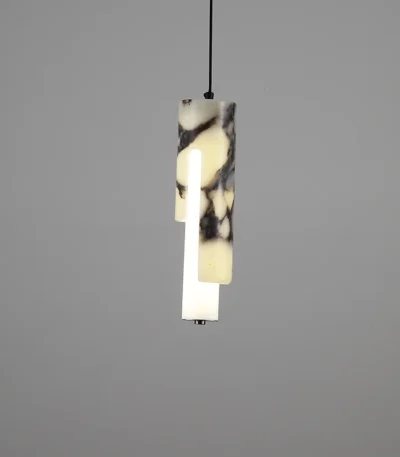Luxury Black Cylinder Natural Stone Pendant Lamp High-end Bedside LED Chandelier Living room Decoration Home Hanging Lights