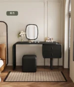 modern extendable dressing table with mirror and stool in a bedroom