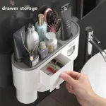 Automatic Toothpaste Dispenser Magnetic Adsorption Inverted Toothbrush Holder With Cup Toothpaste Bathroom Storage Rack Set