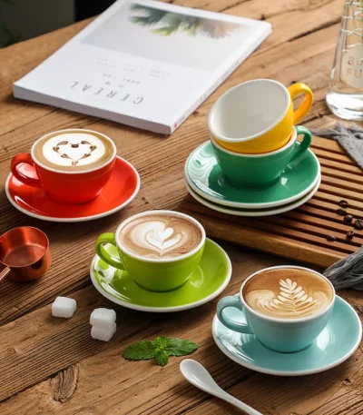 Creative Color 150ml Espresso Cup with Saucer Home Dessert Plate Tea Cup Couple Mug Gift Office Mug Tabletop Decoration