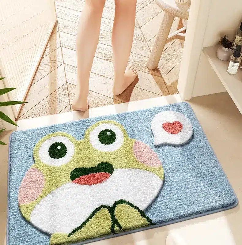 40*60cm Bath Mat Cute Pink Cartoon Frog Bathroom Carpet Bathtub Entrance Waterproof Slip-resistant Foot Mats Toilet Shower
