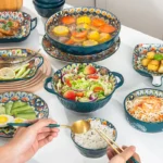 Retro Ceramic Dinner Plates Set Bohemia Style Food Plate Household Tableware Set Breakfast Plates Salad Soup Bowls Dinnerware - Image 5