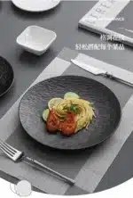 Black dish ceramic plate disc white Western restaurant tableware Barbecue grilled meat serving plate Ceramic frosted steak