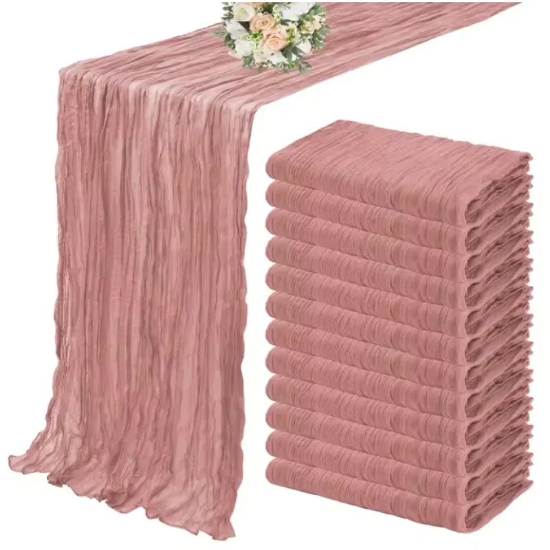 S4f87993f0449458b9ac7205814882454u.webp Rustic cheesecloth table runner on wooden table with boho decor