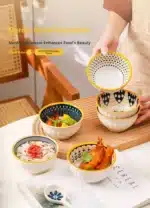 Nordic Style Ceramic Rice Bowl Underglaze Japanese Breakfast Bowl High Aesthetic Value round Shape Dinnerware Set – top view