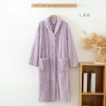 2026 New Autumn/Winter Women's Bathrobe Flannel Thickened Warm Buckle Long Dress Solid Color Nightgown Home Fur Ladies