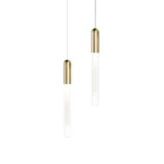 Side view of the modern LED pendant light, highlighting its slim profile and warm light.