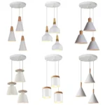 Modern Minimalist E27 Pendant Lights Bar Cafe Restaurant Home Decor Wood Aluminum Hanging Lamp 3-Heads White Lighting