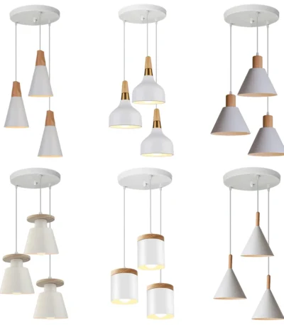 Modern Minimalist E27 Pendant Lights Bar Cafe Restaurant Home Decor Wood Aluminum Hanging Lamp 3-Heads White Lighting