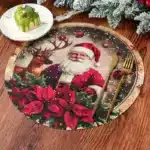 4pcs Christmas Vintage Placemat Merry Christmas Party Decoration 2025 Xmas Santa Claus Placemat Navidad Natal New Year Gift