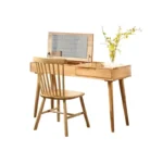 Solid wood dresser with mirror – makeup table with drawer in walnut finish, bedroom storage furniture from Goldoma