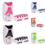 1 set of easy-to-use toothbrush holder with automatic toothpaste dispenser, wall mounted toothbrush storage rack, and
