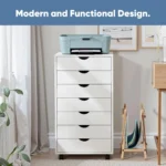 7 Drawer Mobile File Cabinet Under Desk Storage Organization with Wheels Vertical Filing Chest Rolling Wood Small Desk