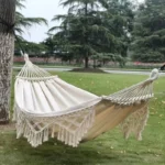 Bohemian Style Double Hammock with Tassels Canvas Fabric Thickened Ropes & Carrying Bag Max Weight Capacity for Outdoor