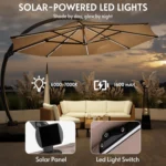 11FT Solar Powered LED Light Cantilever Patio Umbrella with Base Included, Large Cantilever Umbrella with, Customized – side