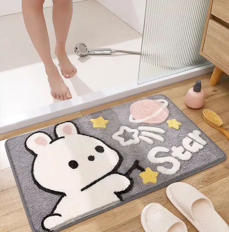 Cute Cartoon Rabbit Bath Mat Set High Quality Flocking Bathroom Non-slip Absorbent Bathroom Rug Shower Room Door Mat Carpet