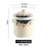 Ceramic Stew Pot Japan Plum Blossom Stew Bowl Double Lid Stewed Bird's Nest Steamed Egg Double Handle Egg Cup Kitchen